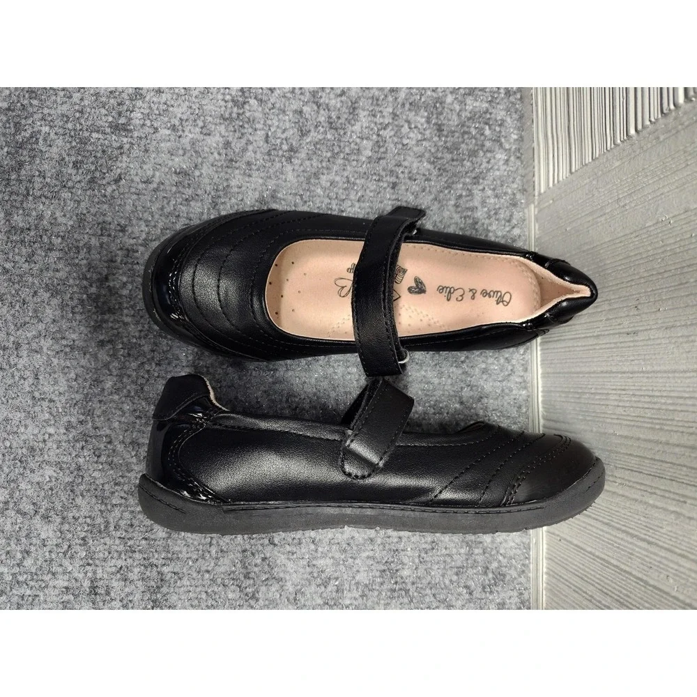 Olive & Edie Mary Jane Shoes Girls 1M Black PU Leather Dress School Flats Strap
